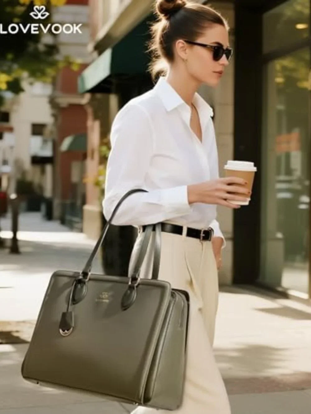 Stylish Large Capacity Leather Laptop Tote Bag, Waterproof Work Bag for Women